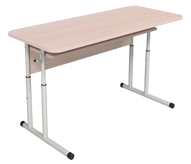 Стіл учнівський 2-місний. з полицею, регулюється на рост. гр. № 4-7, каркас - кругла труба, стільниця з заокругленими кутами KOMODO