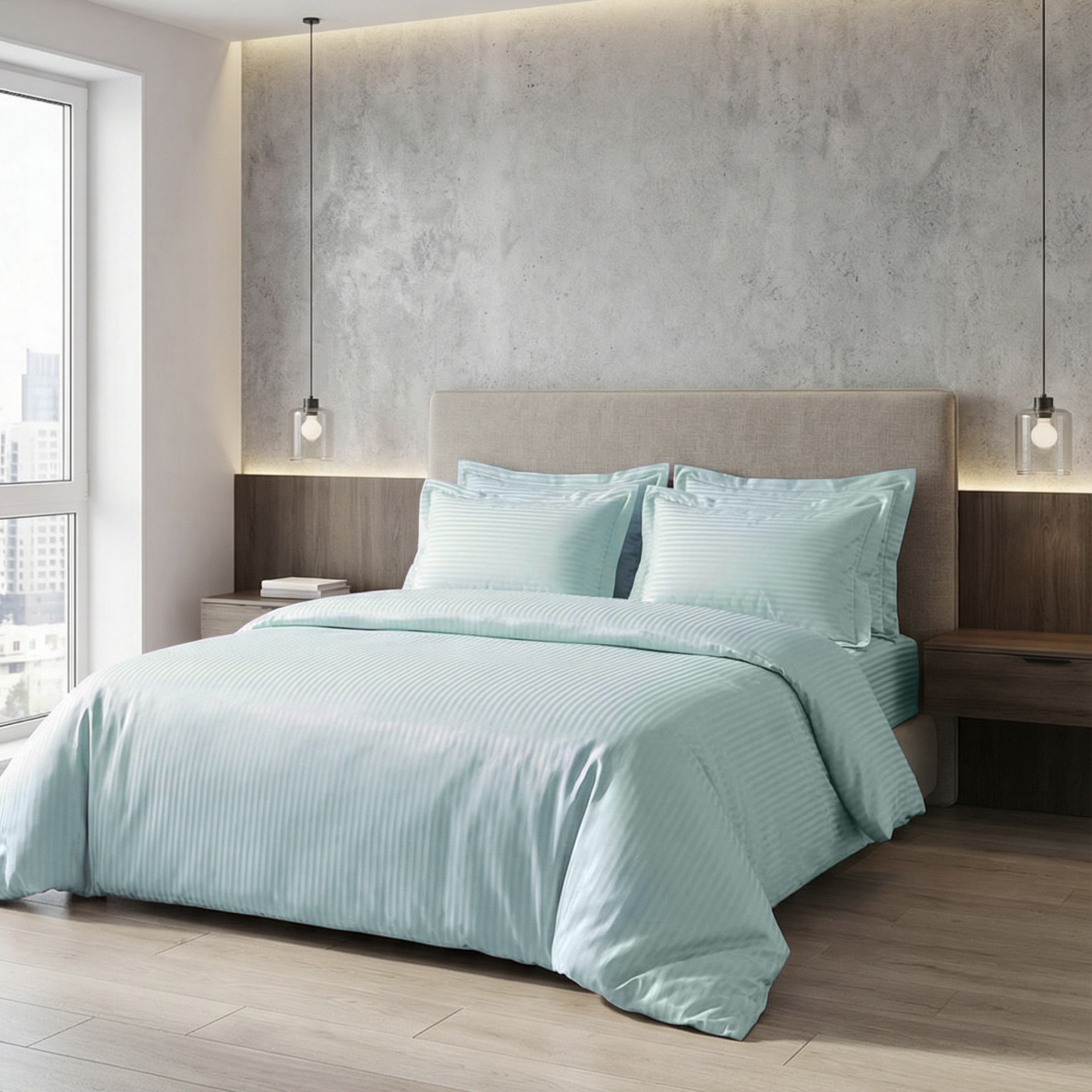 Постільна білизна з страйп - сатину, колір Blue Sky