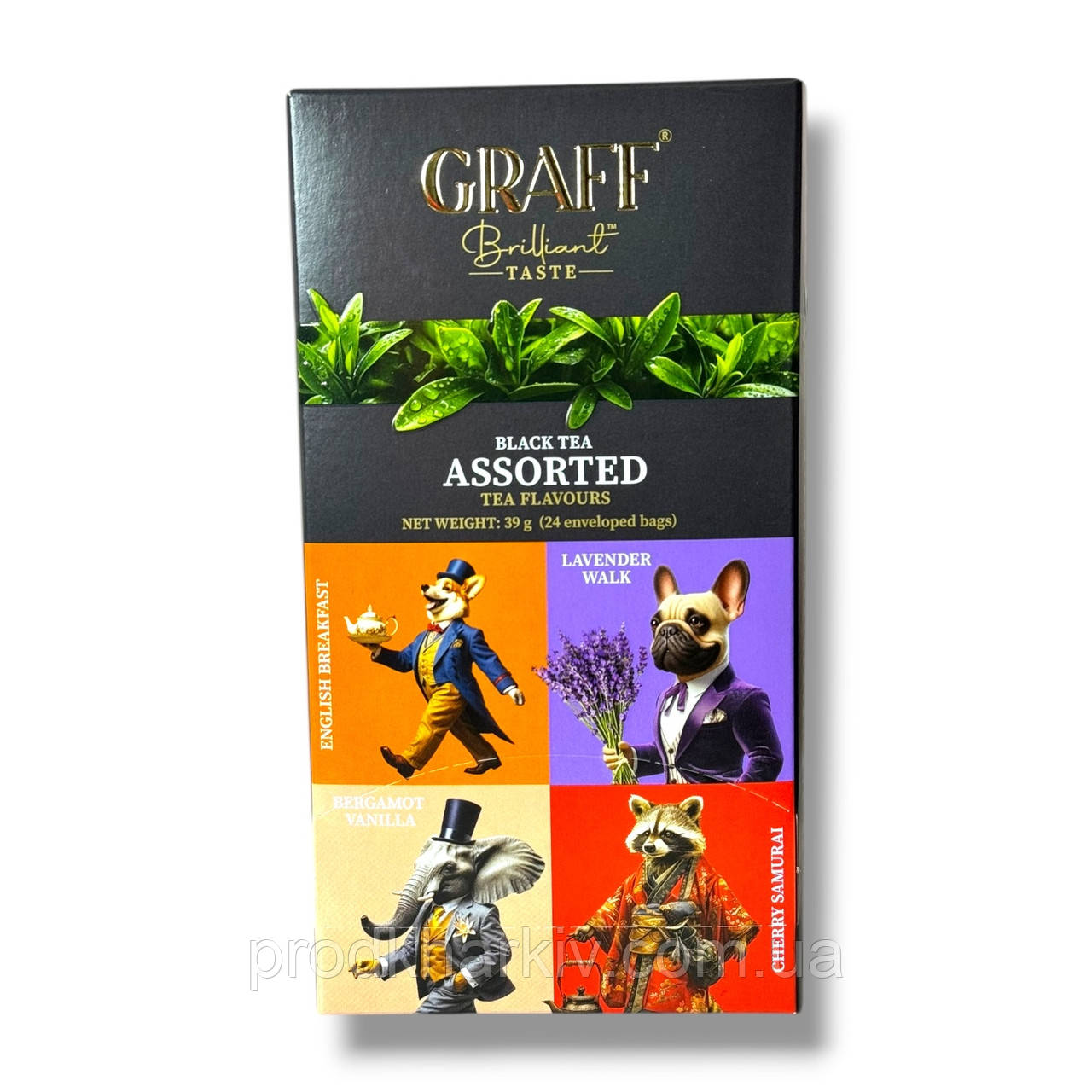 Чай чорний Graff Brilliant Taste Assorted, асорті 4 смаки, 24 пакетики в конвертах (39 г)
