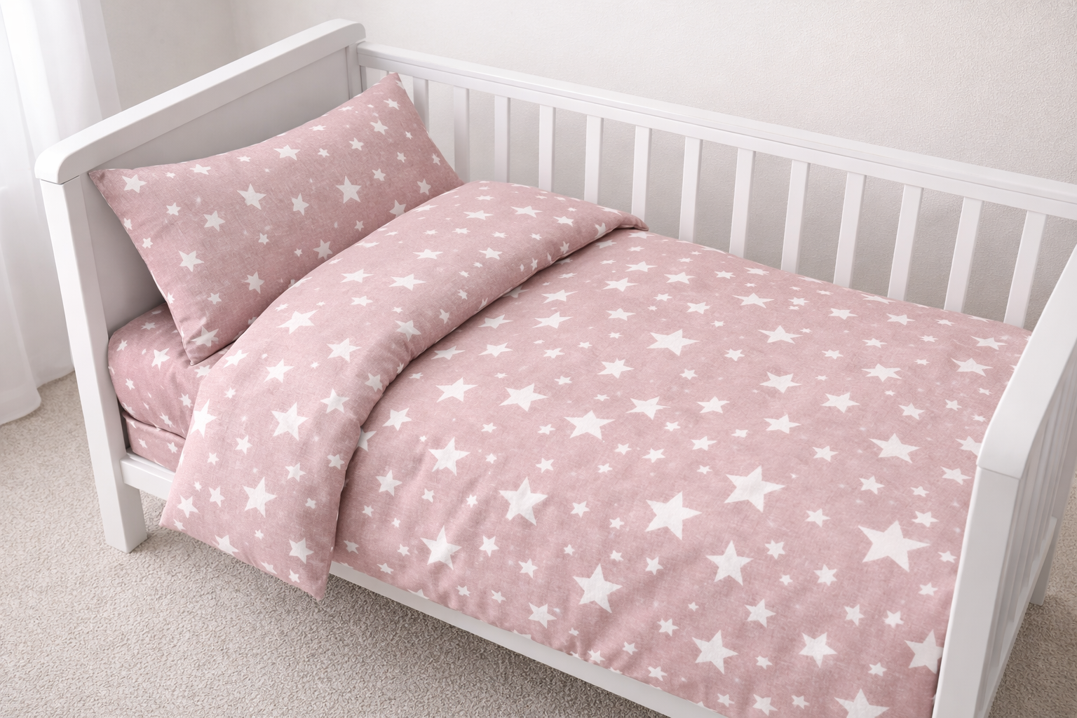 Дитяча постільна білизна для дівчинки   ранфорс прінт  "Дрібні  зірки на рожевому"