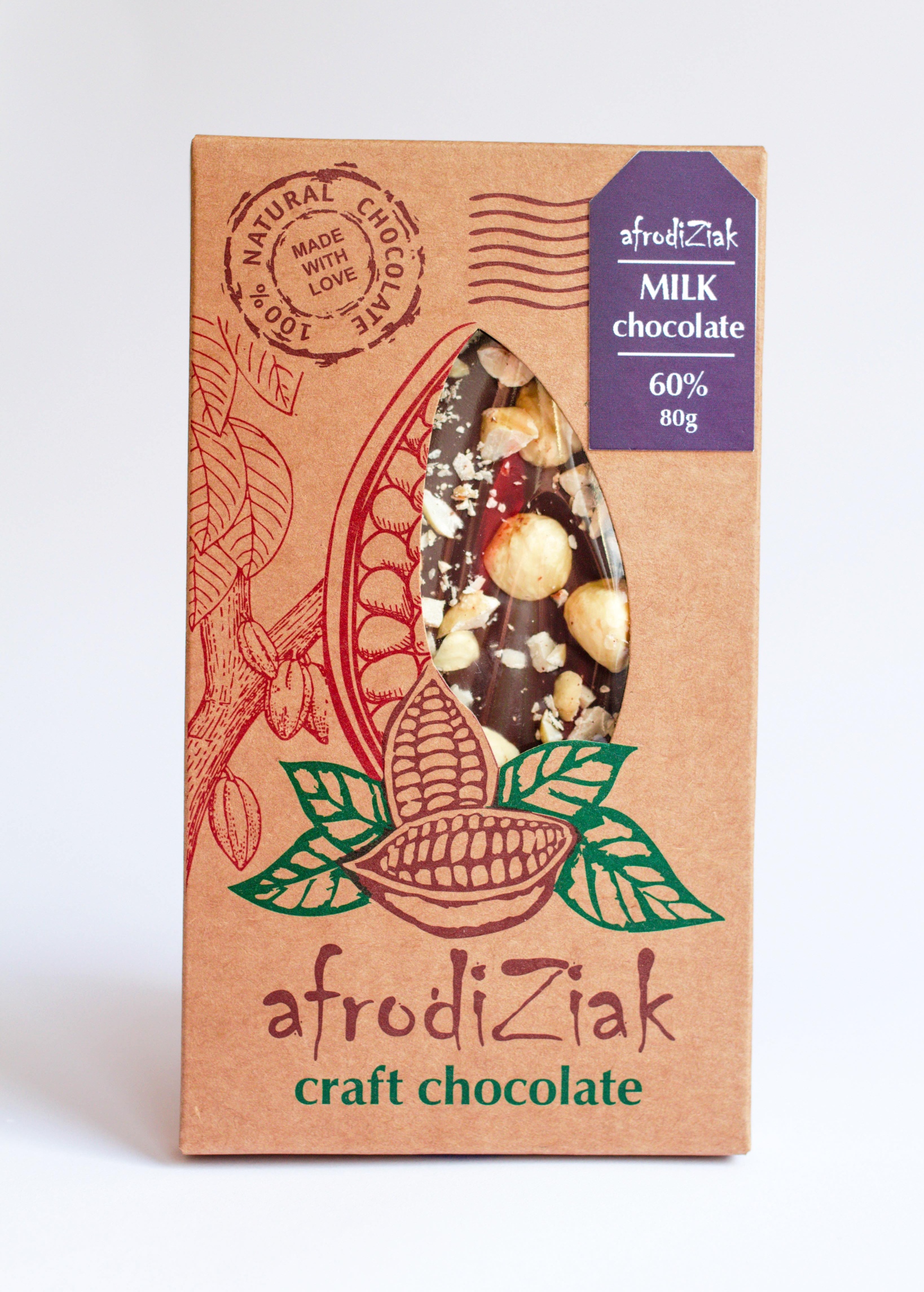 Молочний Безлактозний Шоколад 60 % з лісовим горіхом ТМ Afrodiziak