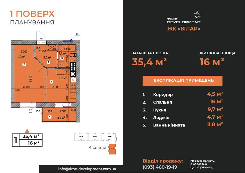 1-кімнатна квартира 35,4 м²
