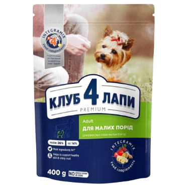 Сухий корм для собак малих порід з куркою Клуб 4 Лапи (Club 4 Paws) Преміум, 400 г