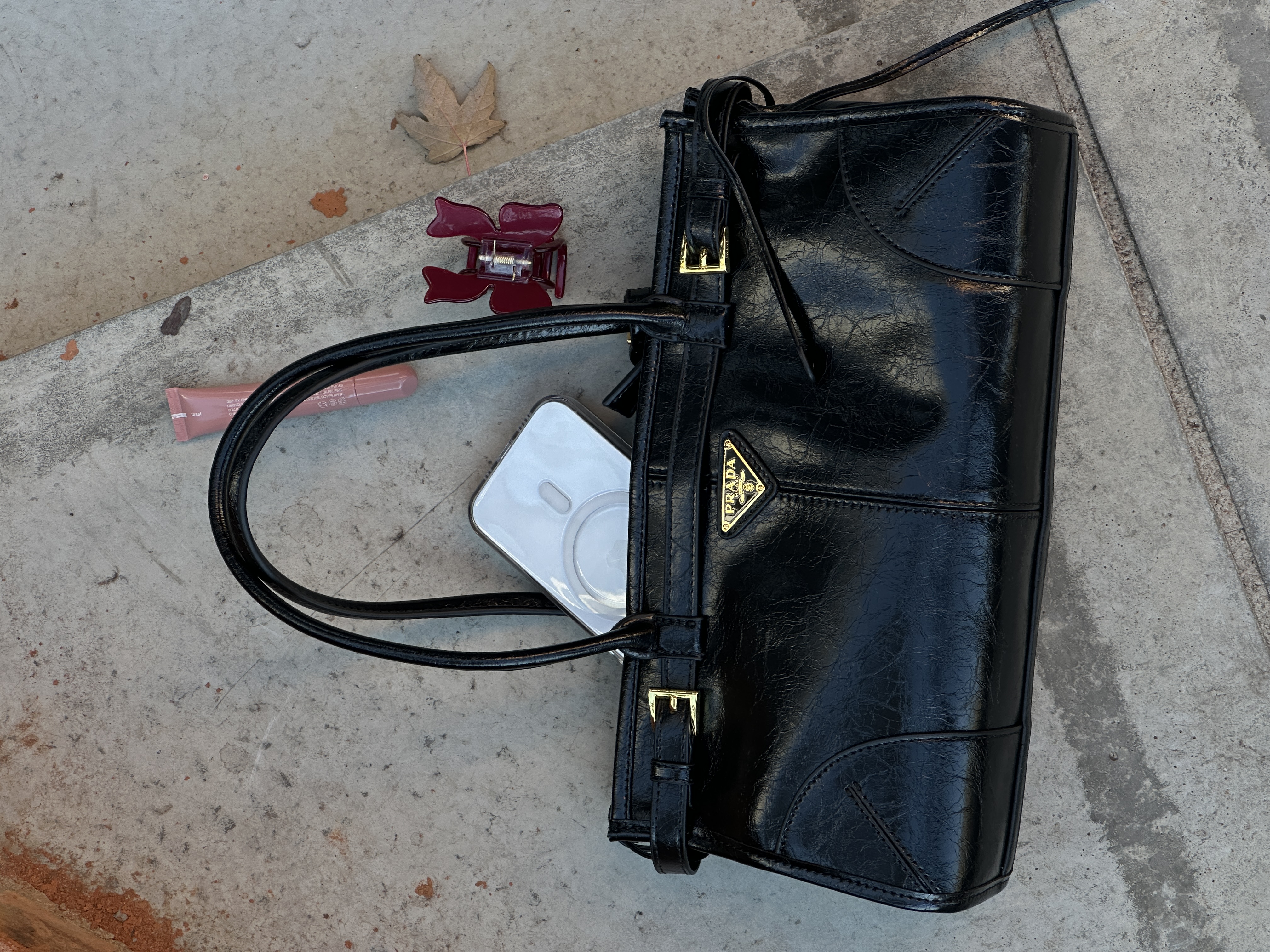 Prada Medium Leather Handbag Black