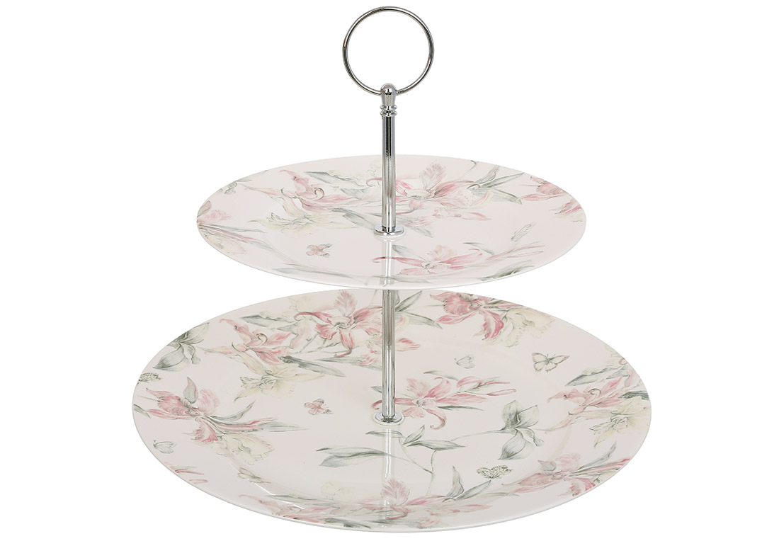 Pink Orchid Фруктовниця порцелянова двоярусна