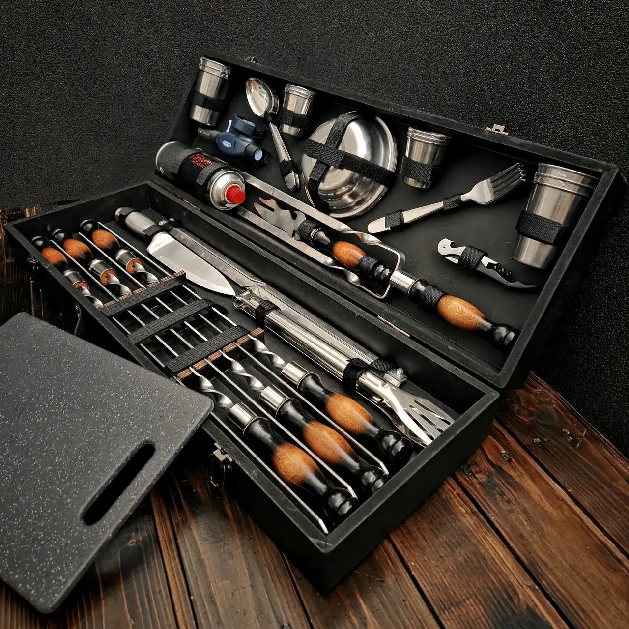 Набір шампурів у деревʼяному кейсі "Мандрівник-2 Люкс"