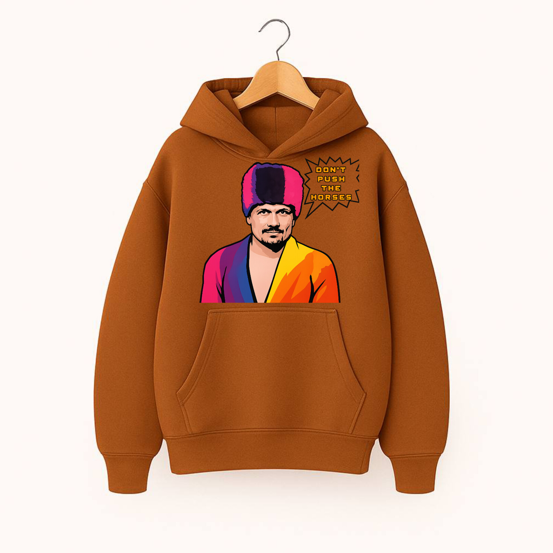 ХУДІ УТЕПЛЕНЕ ОВЕРСАЙЗ КОРИЧНЕВЕ З ПРИНТОМ "УСИК МЕМ"