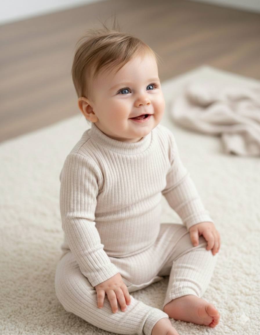 Комплект з боді-гольф з ангори в рубчик в кольорі беж