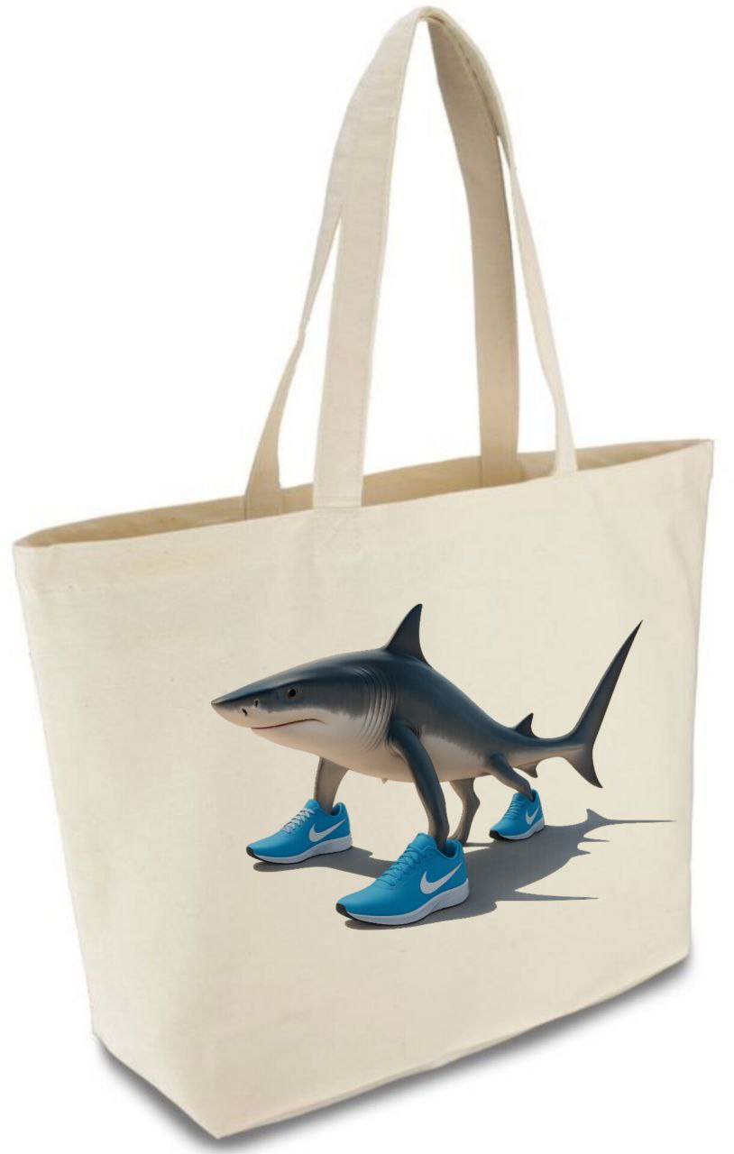 Шопер бежевий (натуральний колір) широкий з принтом "Тралалео Тралала"