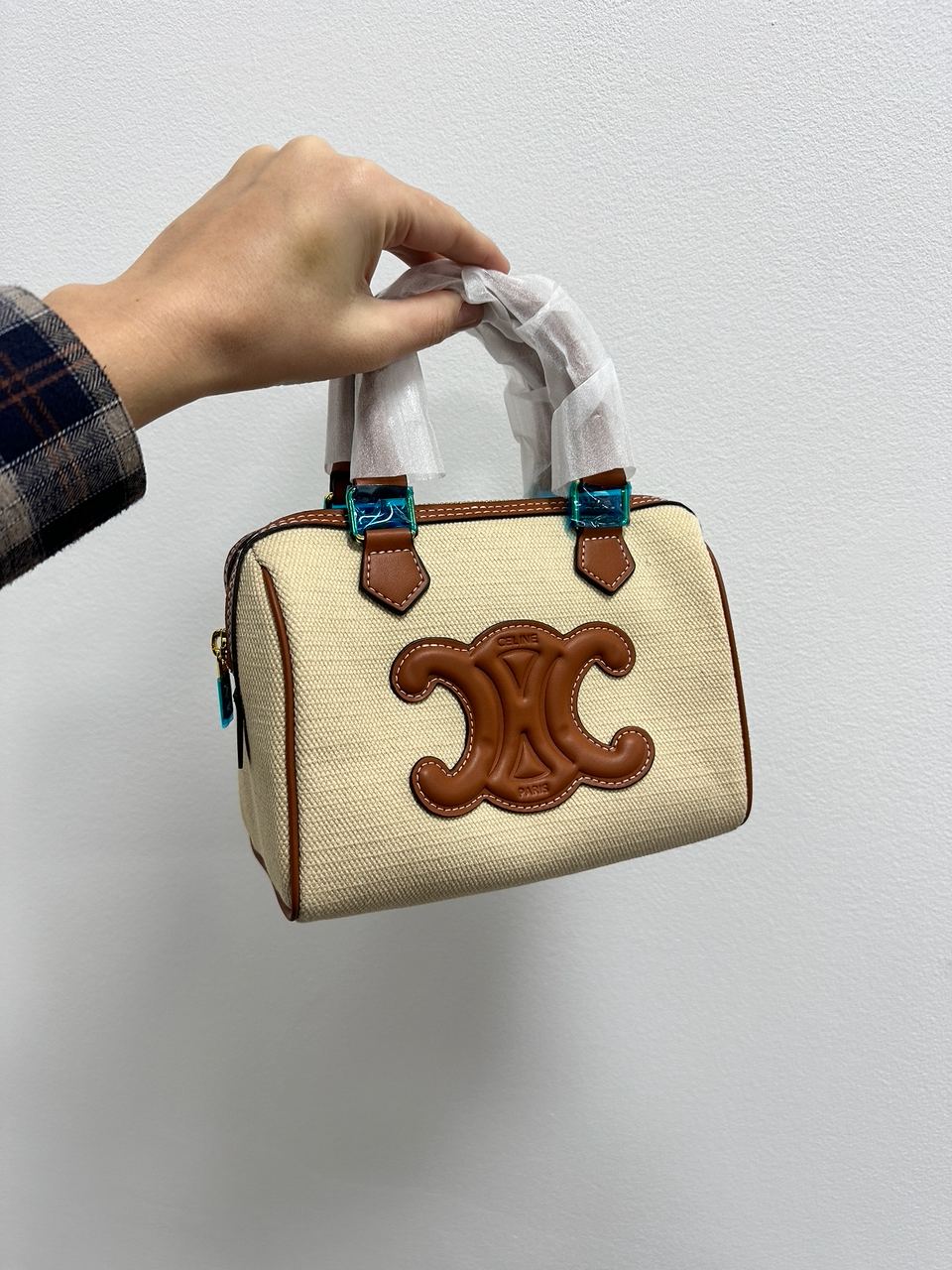 Celine Small Boston Cuir Triomphe in Textile and Calfskin