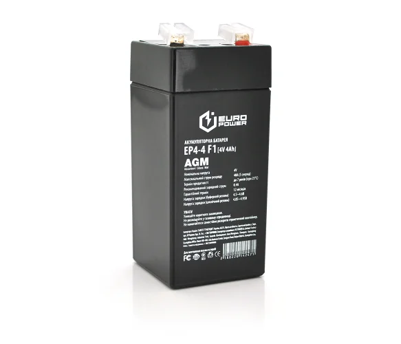 Акумуляторна батарея 4V 4Ah EUROPOWER AGM 47x47x100 мм