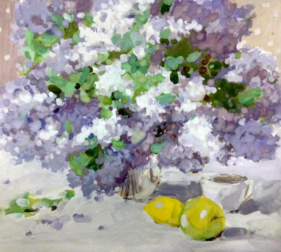 Lilac in silver, 2019, 12х20 sm, gouache, paperboard