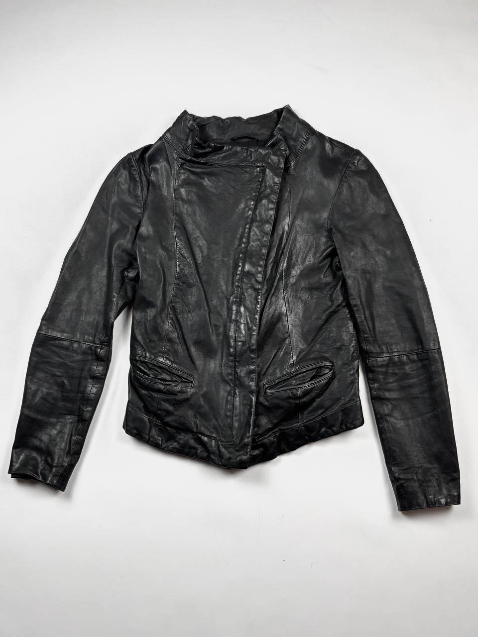 ALLSAINTS ASYMMETRICAL LAMB SKIN LEATHER JACKET