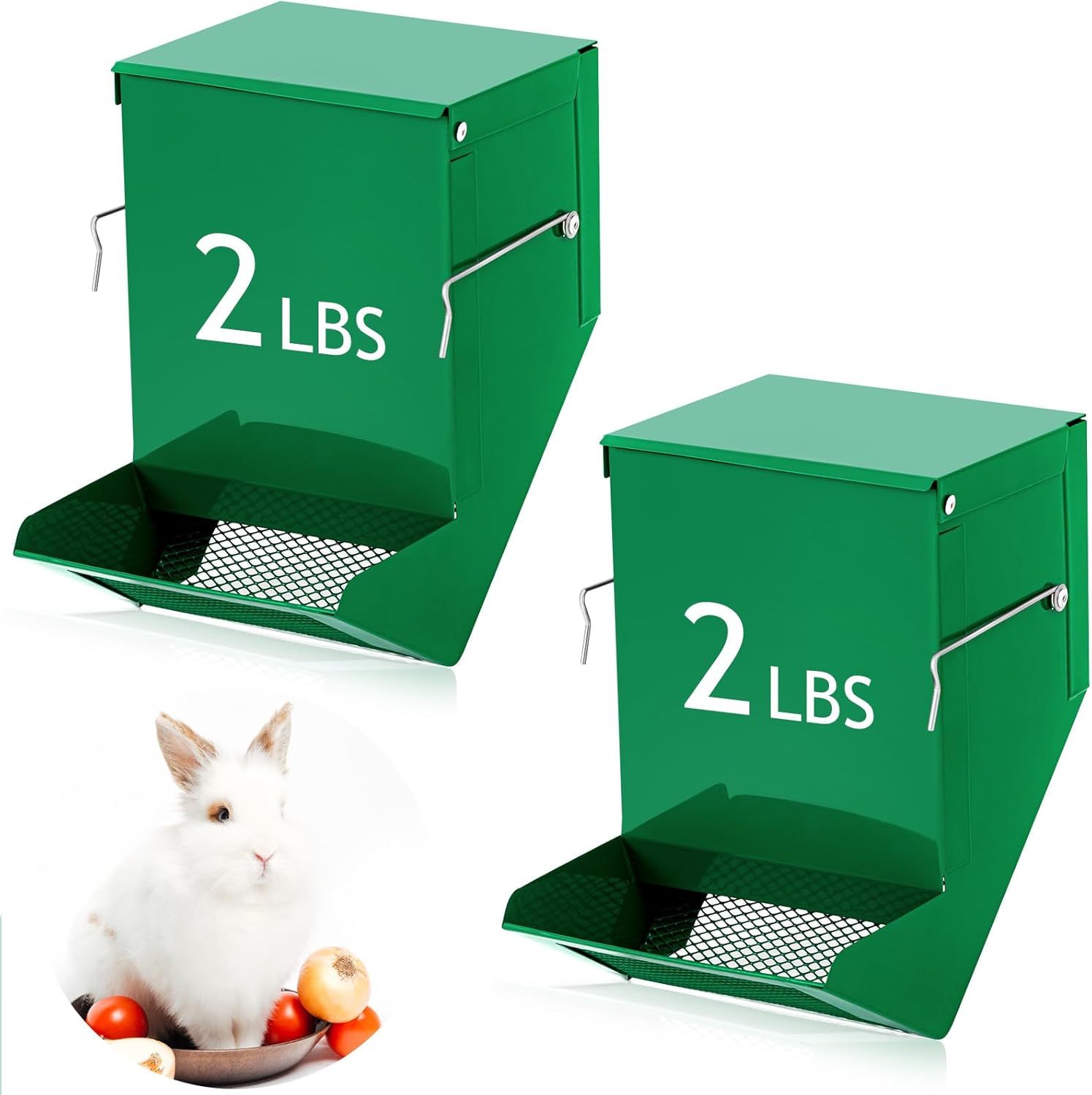 Food Dispenser with Lid Metal Rabbit Feeders Outside for Guinea Pig(4.7 Inches)