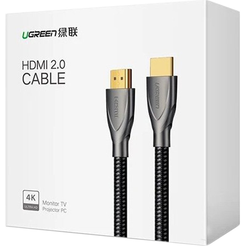 Кабель HDMI - HDMI Ugreen HD131 з вуглецевого волокна, цинкового сплаву, 1 м, сірий