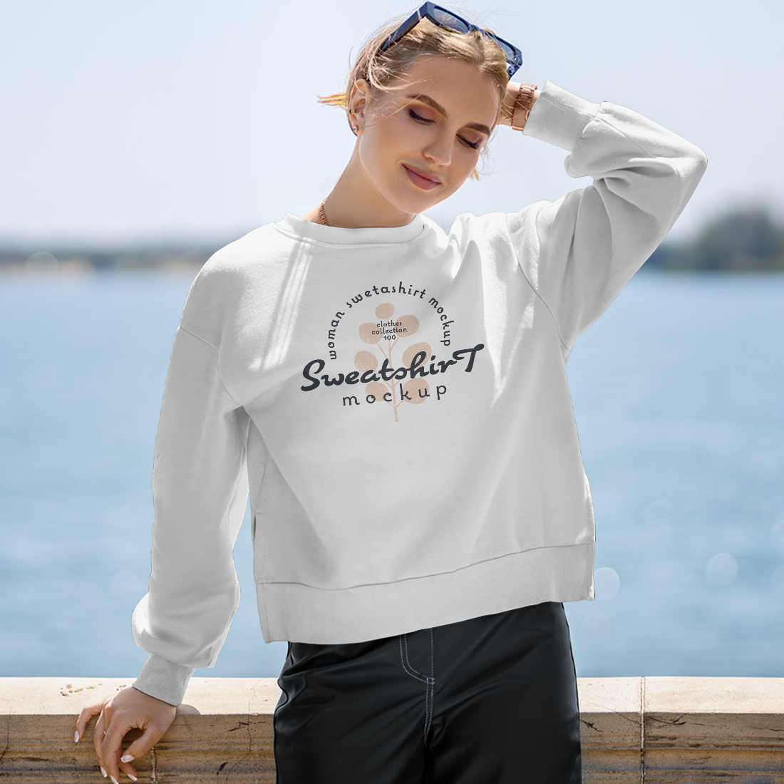 5 Mockups of Sweatshirts on the Girl on the Lake