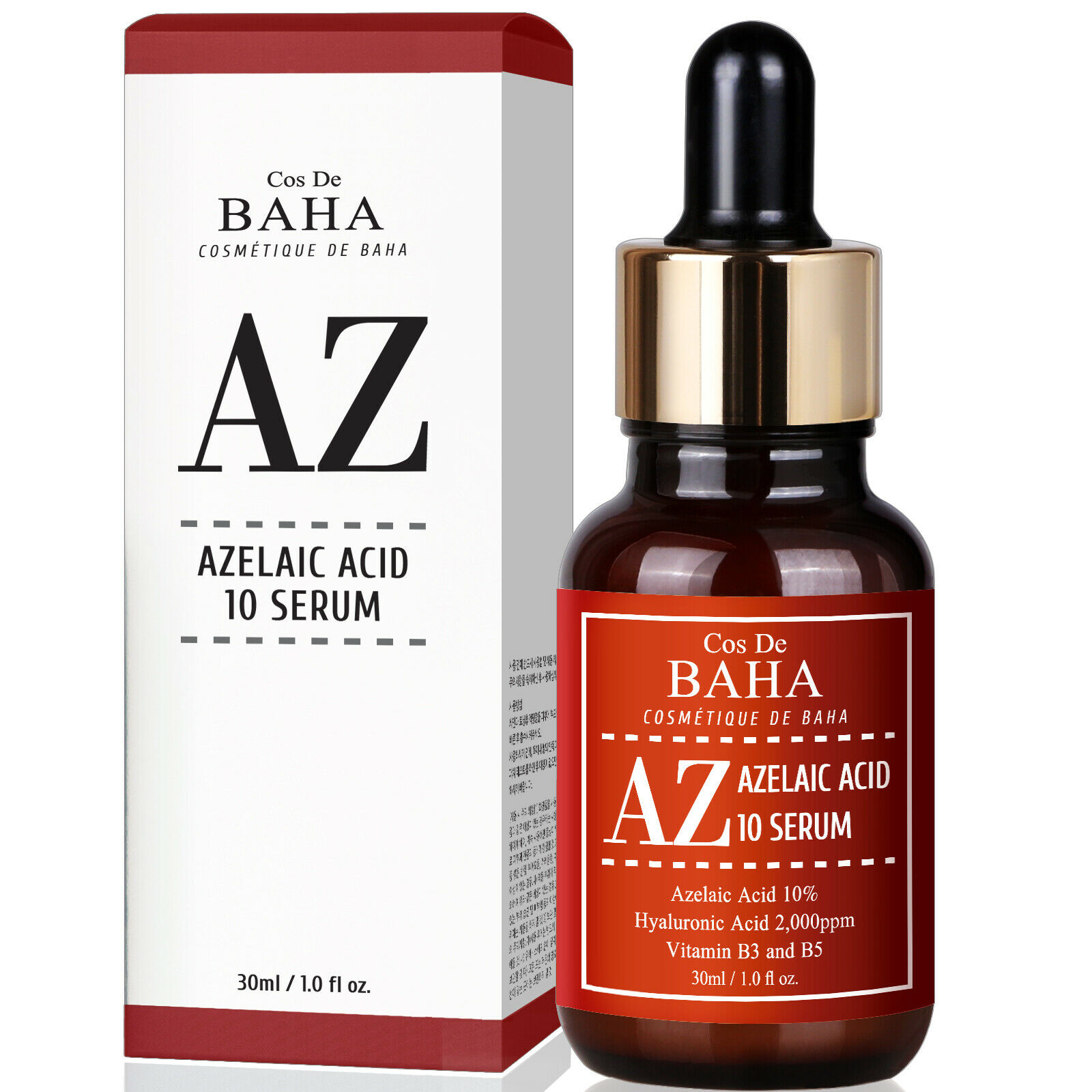 COS DE BAHA AZELAIC ACID 10% SERUM Концентрована сироватка з гіалуроновою та азелаїновою кислотою для в'янучої та проблемної шкіри, 30 мл