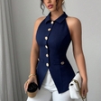 Women’s Elegant Button Front Sleeveless Vest | Solid Color Vest Top