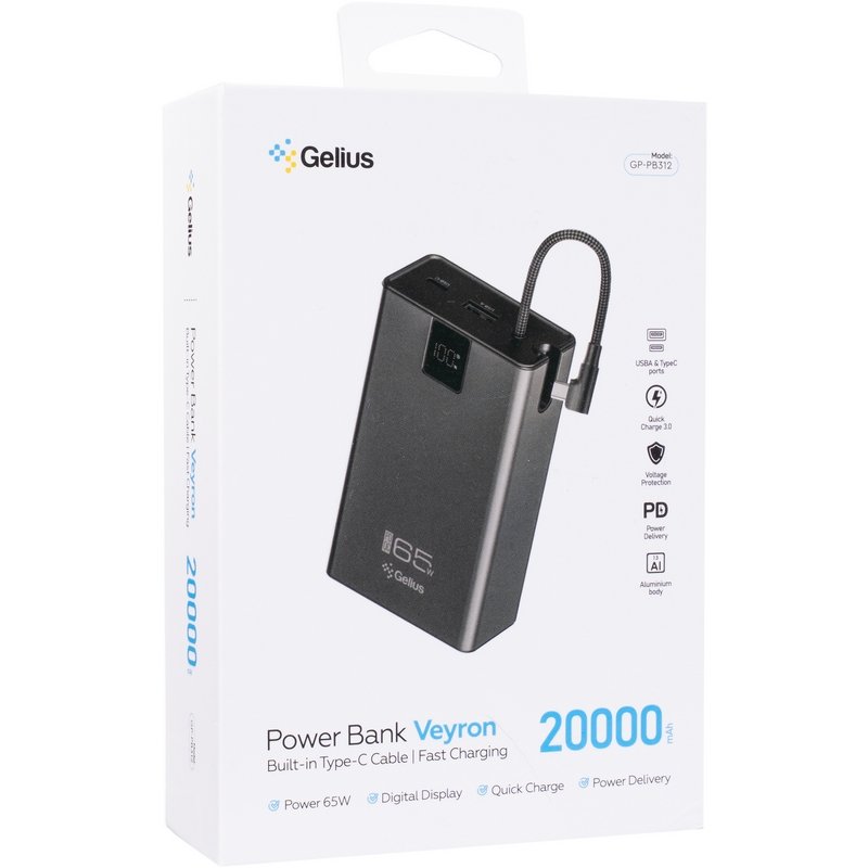 Повербанк Gelius Veyron GP-PB312 20000mAh 65W(QC/PD) Black