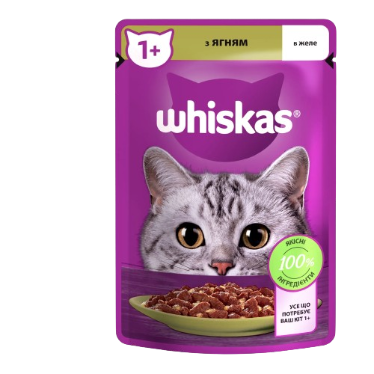 Вологий корм для кішок Віскас (Whiskas) з ягням в желе, 85 г