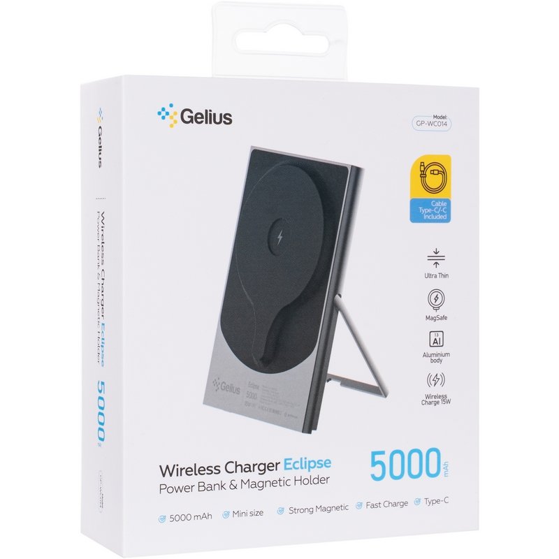 Повербанк з бездротовою зарядкою Gelius Eclipse Magnetic Wireless Charge GP-WC014 15W 5000mAh