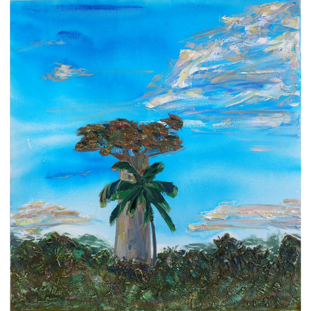 The Baobab and the Palm tree, 2020, Mixed media, canvas, 80*75 cm
