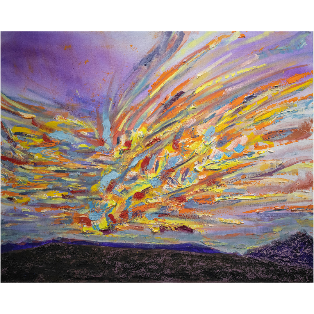 The Sunset near the Glacier, 2019, Mixed media, canvas, 80*100 cm
