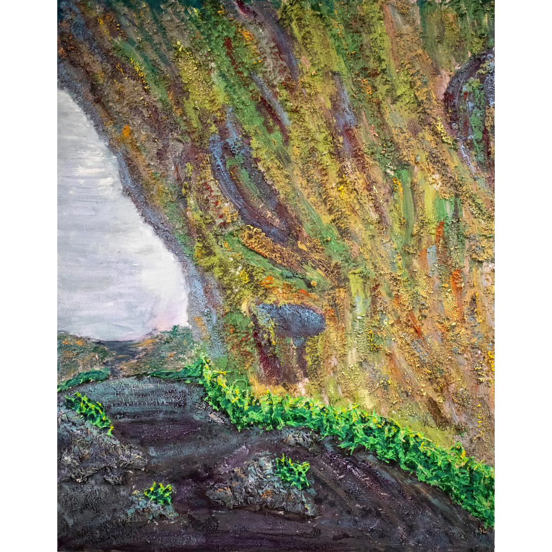 The cave under the waterfall, 2019, Mixed media, canvas, 100*80 cm