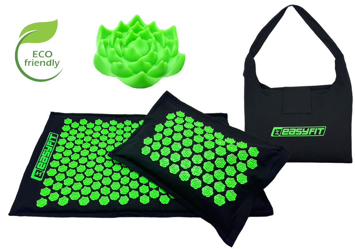 Масажний килимок EasyFit AcuRelax з голками (аплікатор Кузнєцова) чорно-зелений