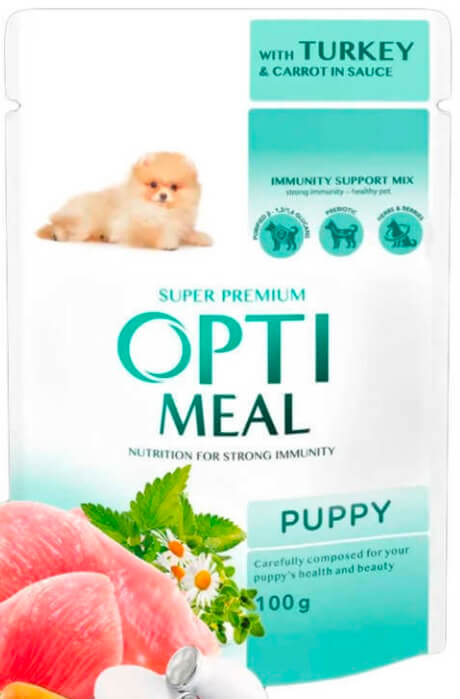 Оптіміл пауч для цуценят з індичкою та морквою у соусі 100гр.
