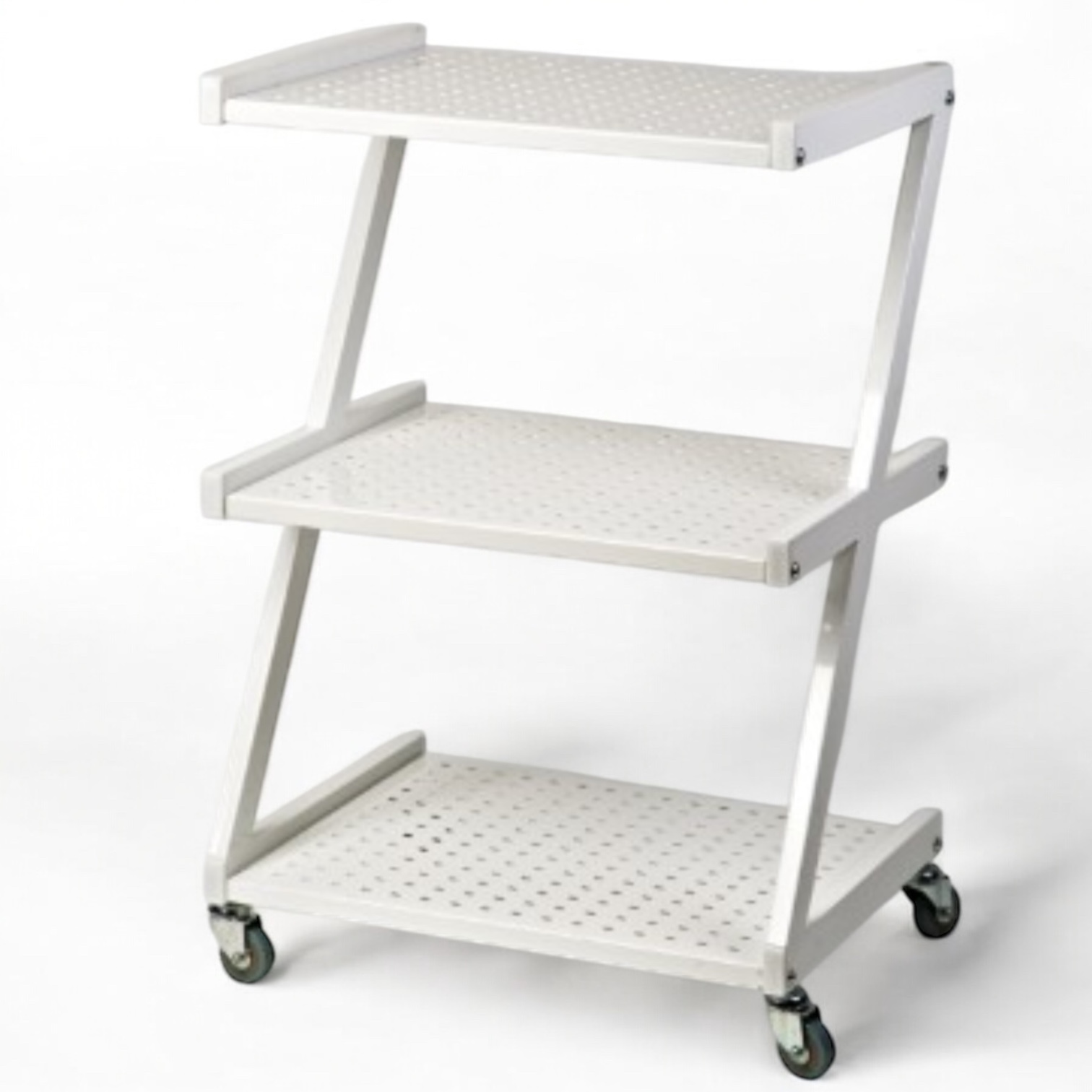 Візок косметологічний маніпуляційний з трьома перфорованими полицями, білий