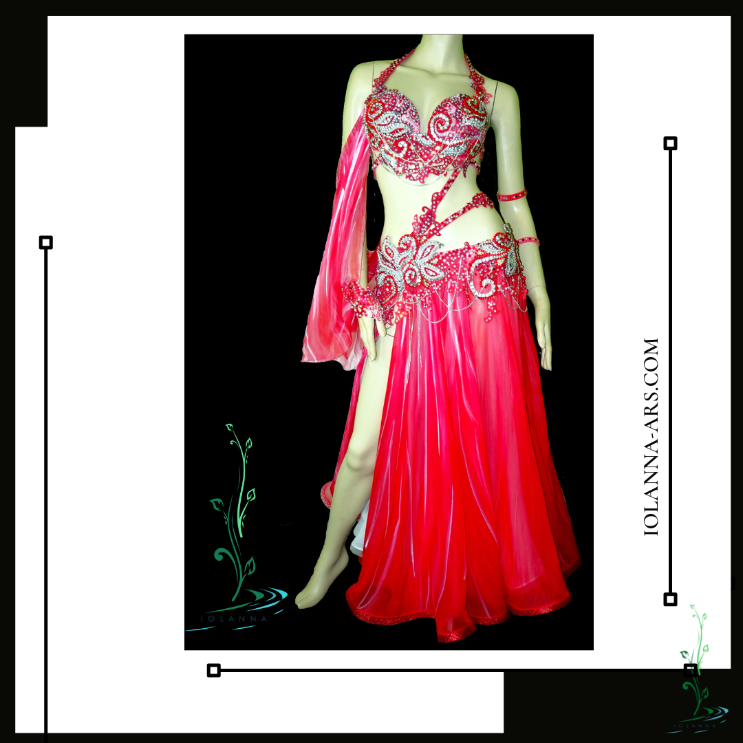 Belly dance costume with crossbody straps and one sleeve