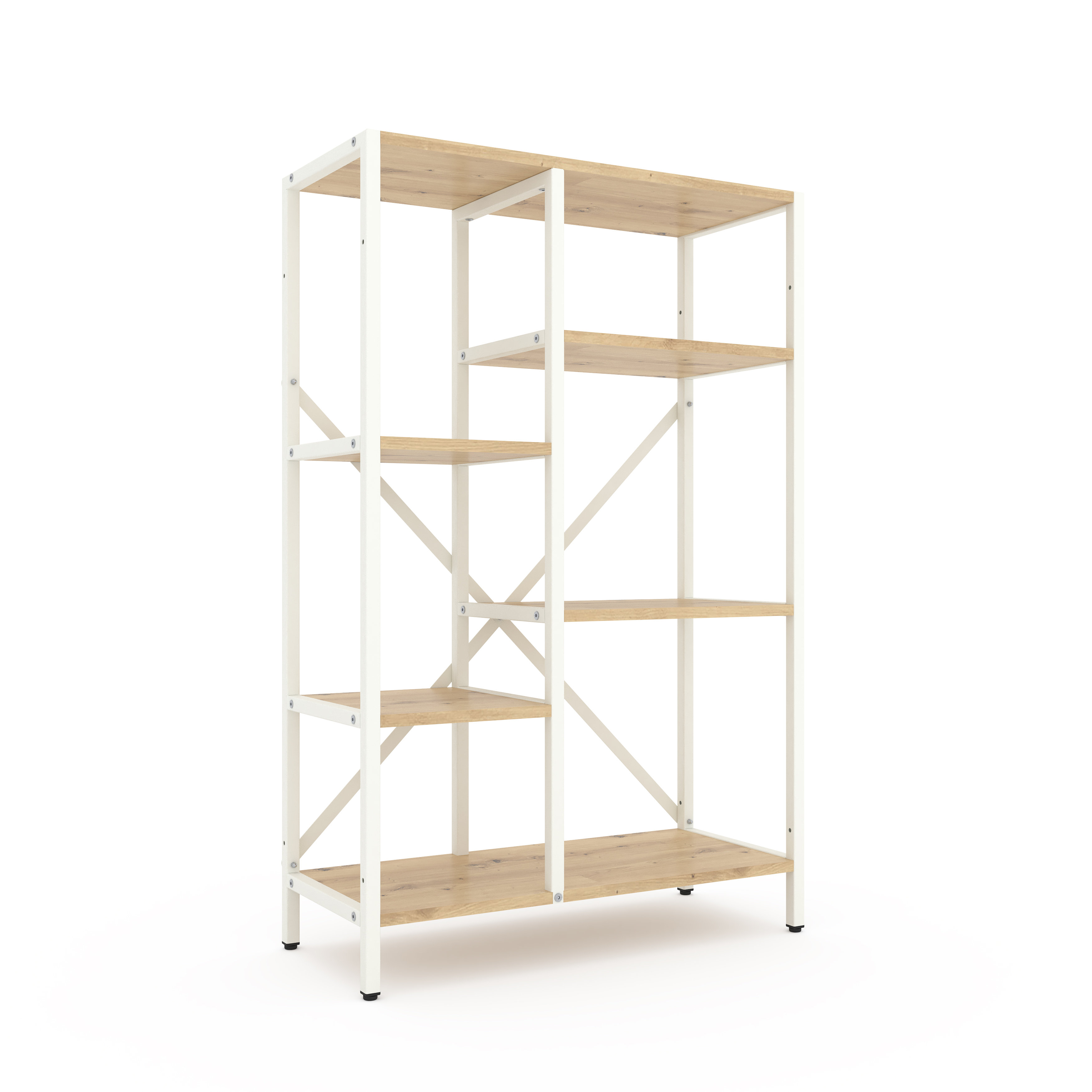 Стелаж металевий 5 полиць, стелаж з полицями 700/300/1090 мм., стелаж Лофт білий-дуб Артизан