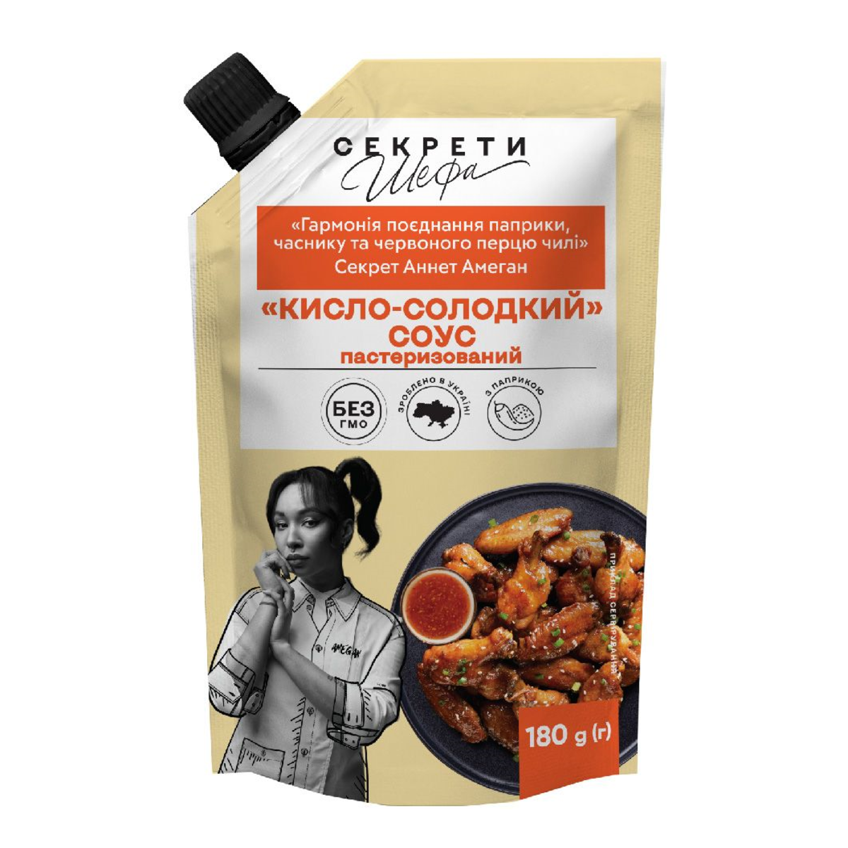 Соус "Кисло-солодкий" пастеризований, ТМ "Секрети Шефа" (дой-пак пак зі штуцером 180 г)