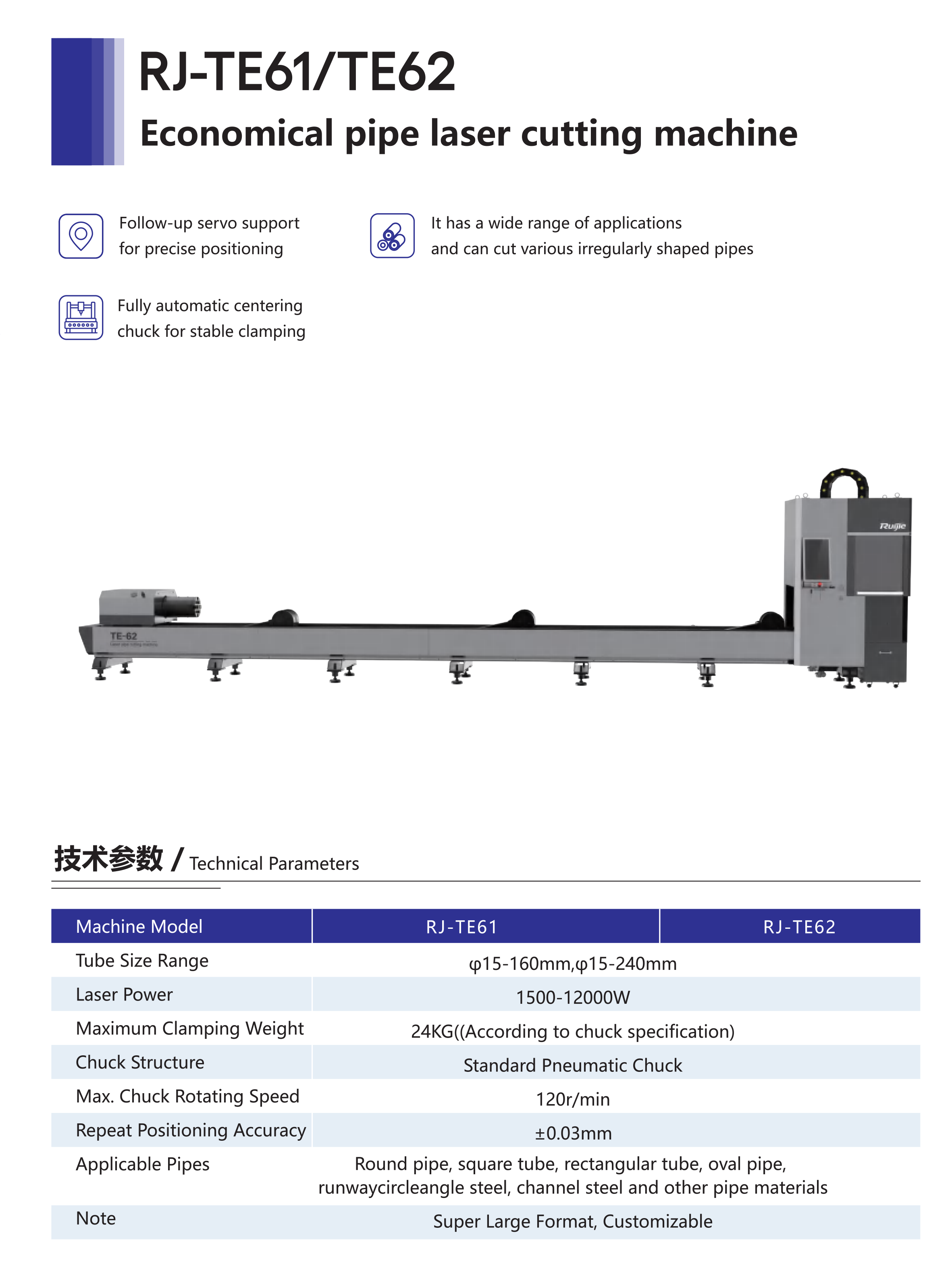Economical pipe laser cutting machine RJ-TE61/TE62