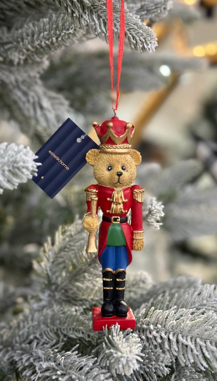Ялинкова іграшка з полістоуна Ведмедик-солдатик 15 см