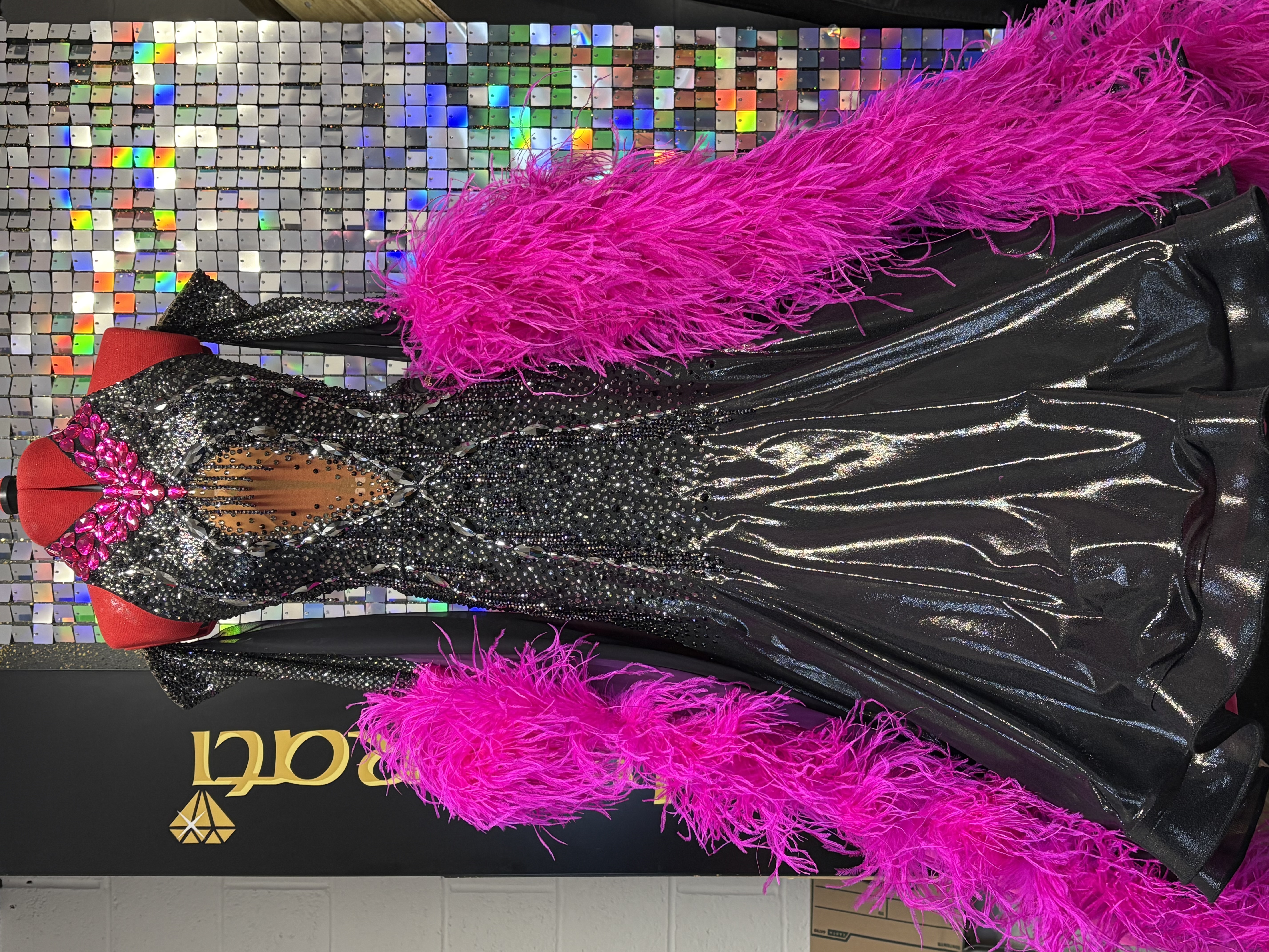 Black & electric pink ballroom gown