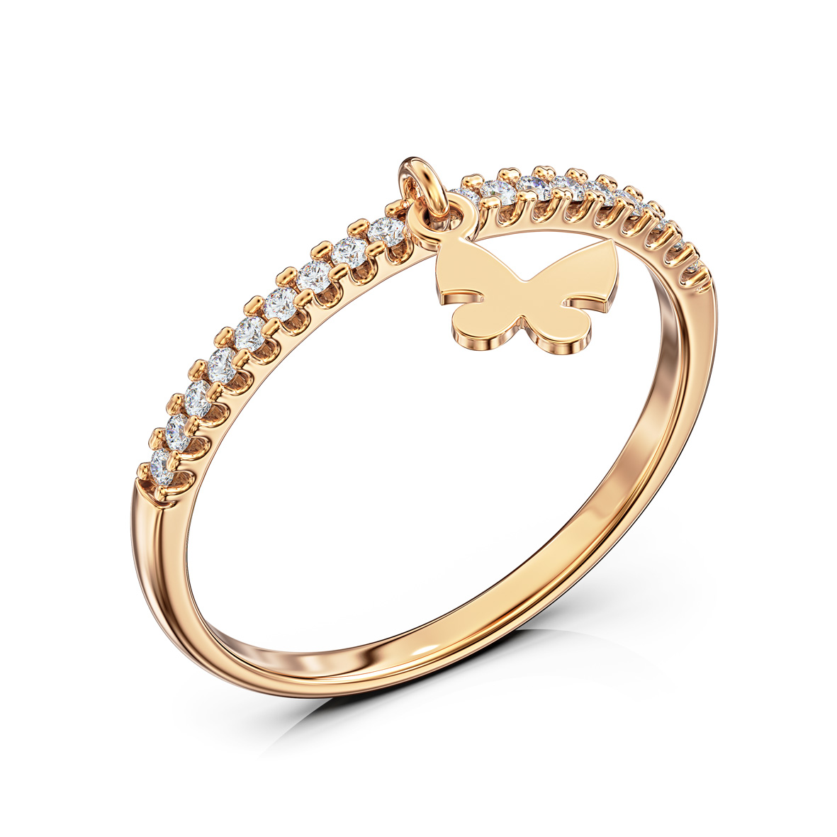 Zarter Ring aus 585er Rotgold mit Zirkonia & Schmetterling – Verspielte Eleganz