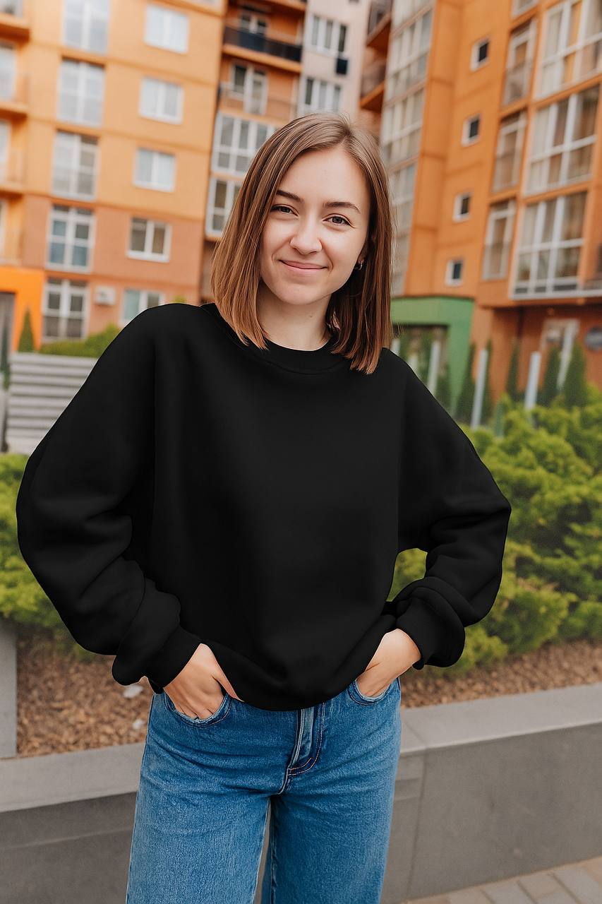 СВІТШОТ УТЕПЛЕНИЙ ОВЕРСАЙЗ ЧОРНИЙ