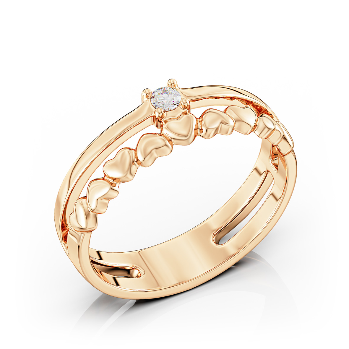 Romantischer Herz-Ring aus 585er Rotgold mit Zirkonia
