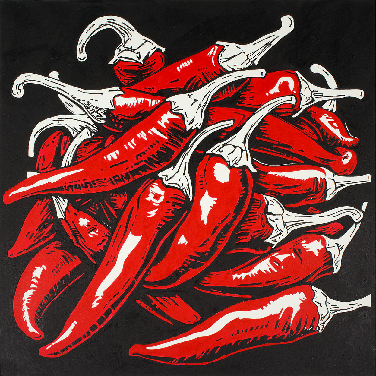 Red Peppers, 30x30 cm, original acrylic painting on paper