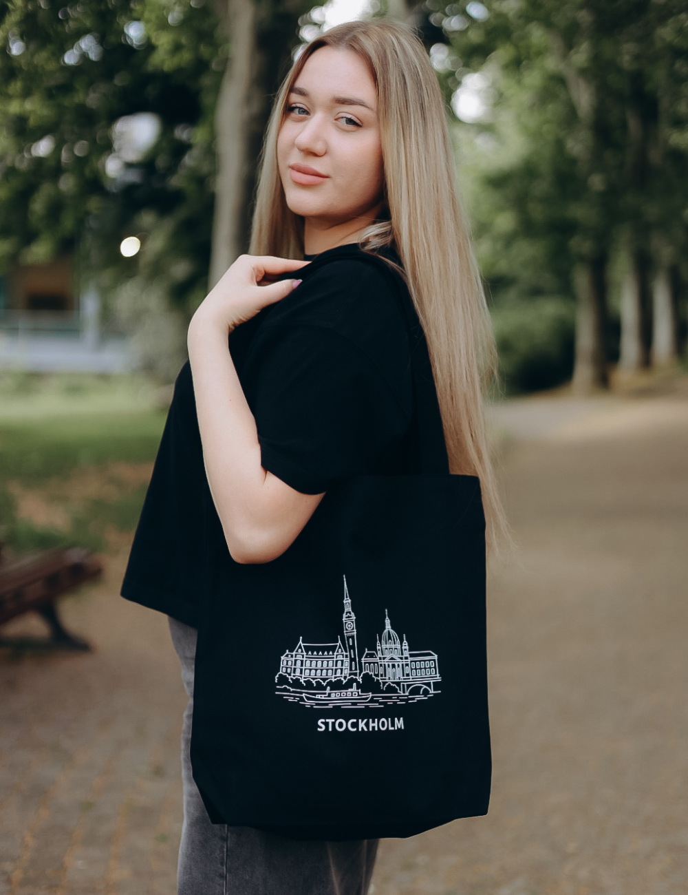Cotton Tote Bag with Stockholm Print