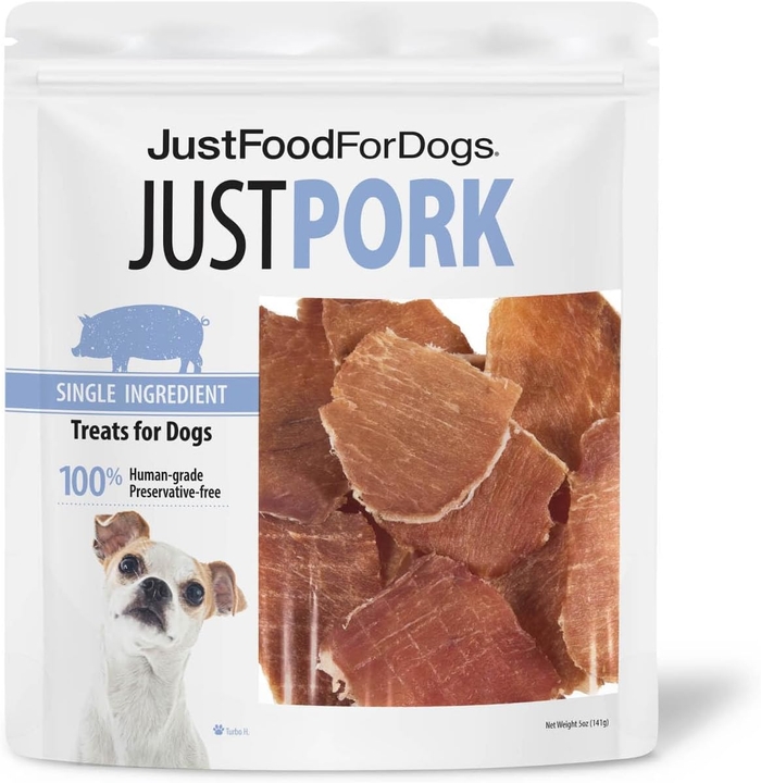 JustFoodForDogs Healthy Dog Treats, Pork, Single-Ingredient, Made in The USA, 5 oz