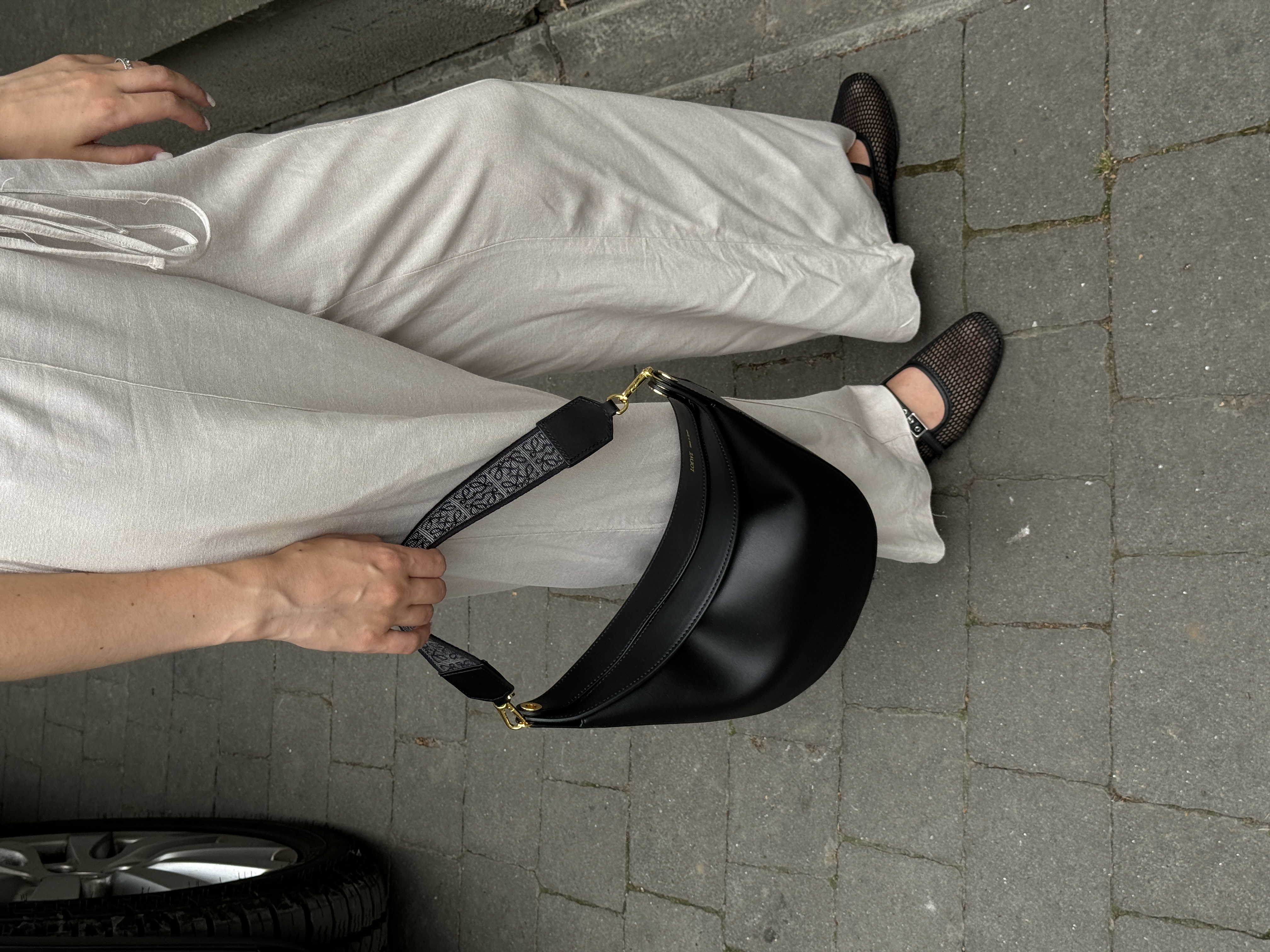 Loewe Luna Leather Shoulder Bag in Black