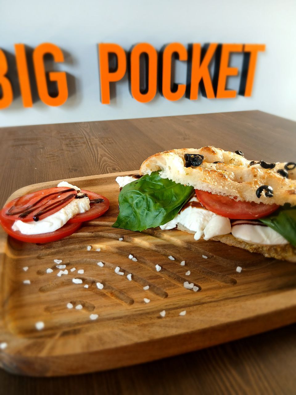 Focaccia with mozzarella and tomatoes