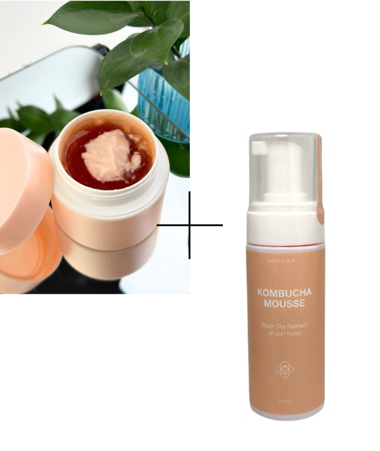 Мультифункціональний двухфазний крем для обличчя MODAY Kombucha CREAM на основі ферментованого чорного чаю, астаксатіну та Bix’Activ® 50 мл + 🎁 Очищаючий мус для обличчя MODAY Kombucha Cleansing Mousse