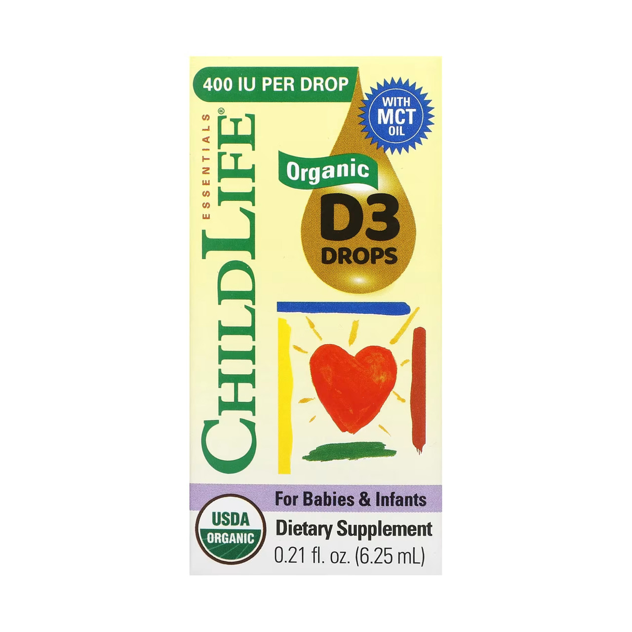 Органічний вітамін Д3 для немовлят та дітей 400 IU, Organic Vitamin D3 Drops - 6.25 ml
