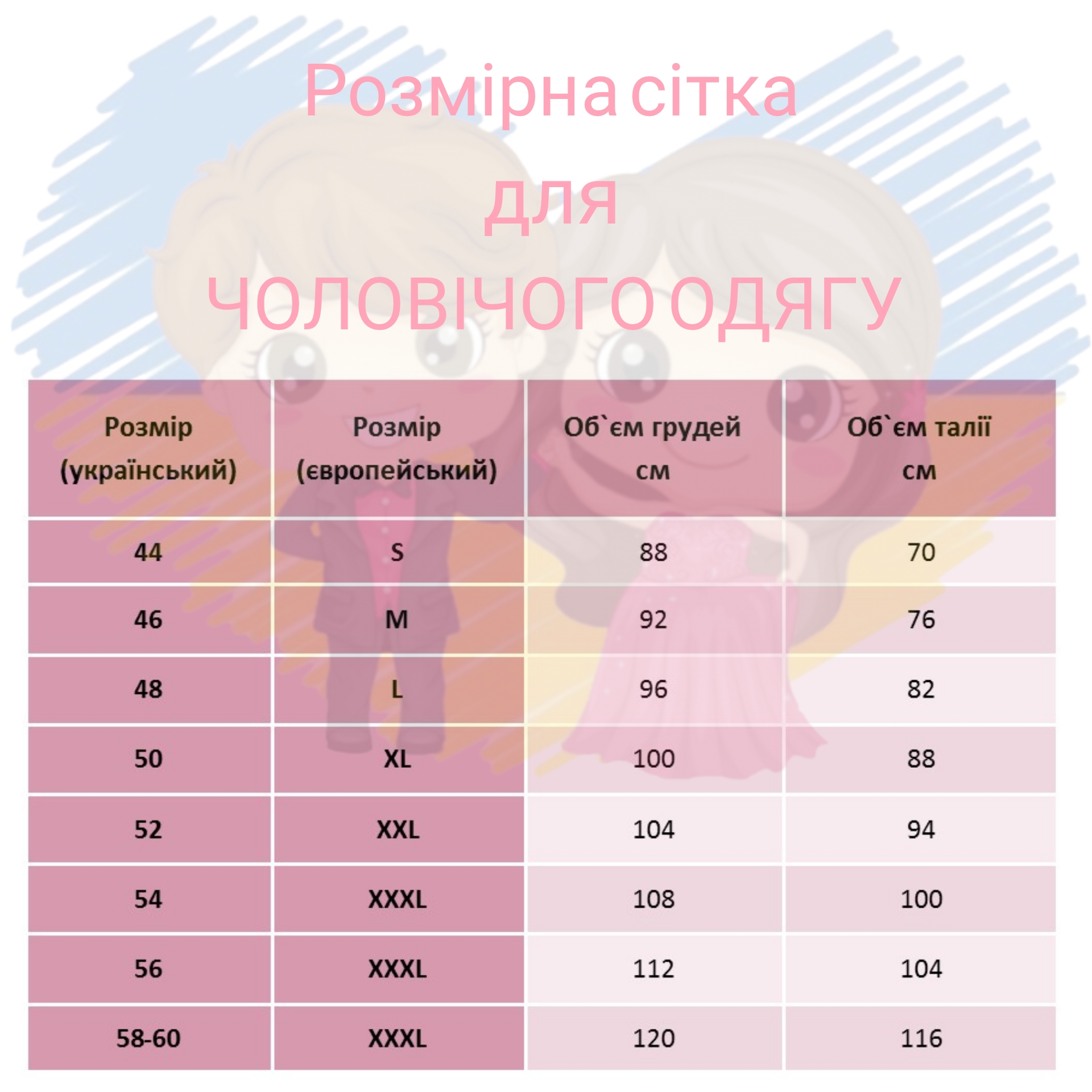 Розмірна таблиця чоловічої піжами