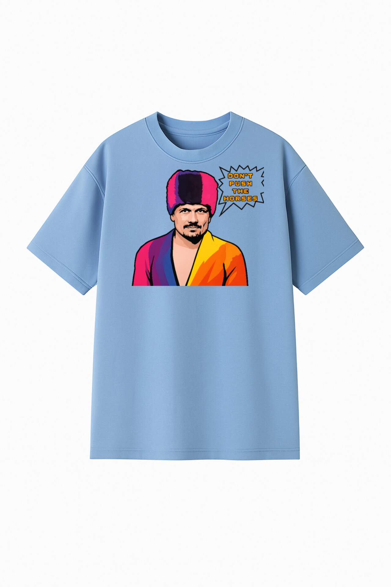 ФУТБОЛКА ОВЕРСАЙЗ БЛАКИТНА З ПРИНТОМ"УСИК МЕМ"