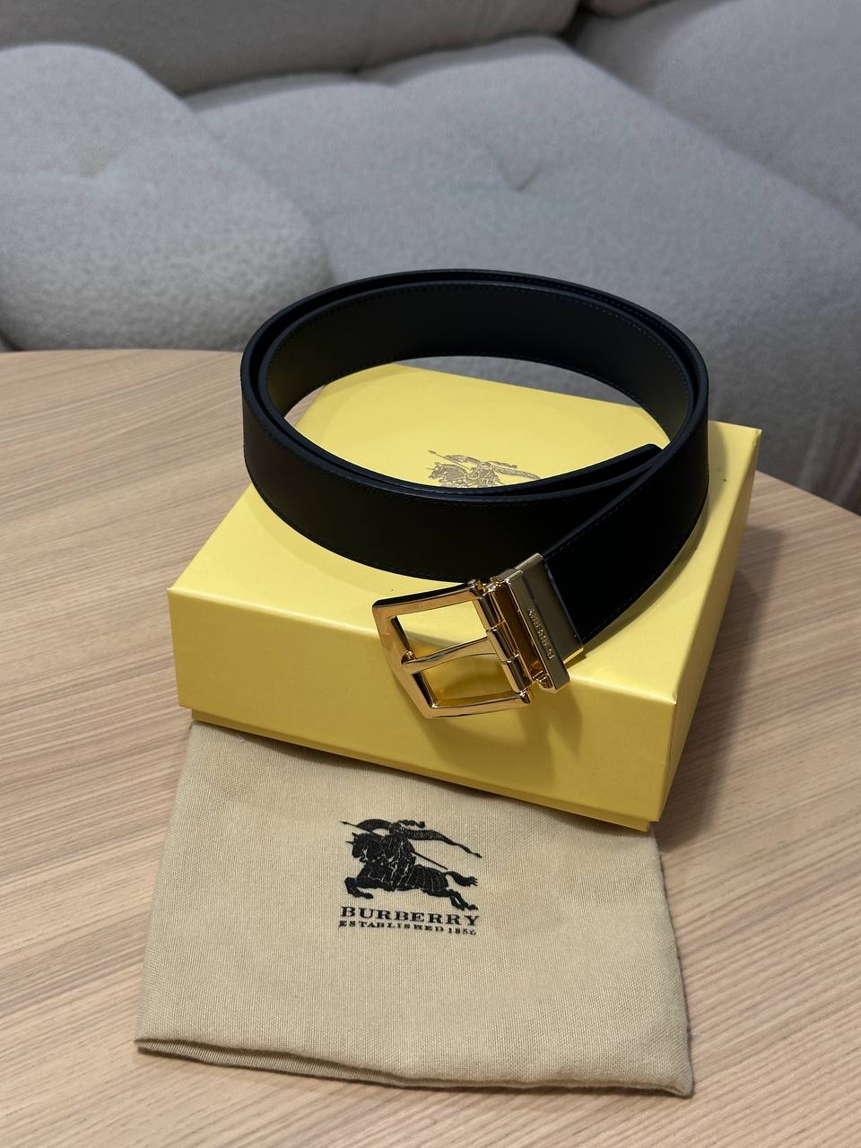 Burberry Reversible Grainy Leather Belt Gold